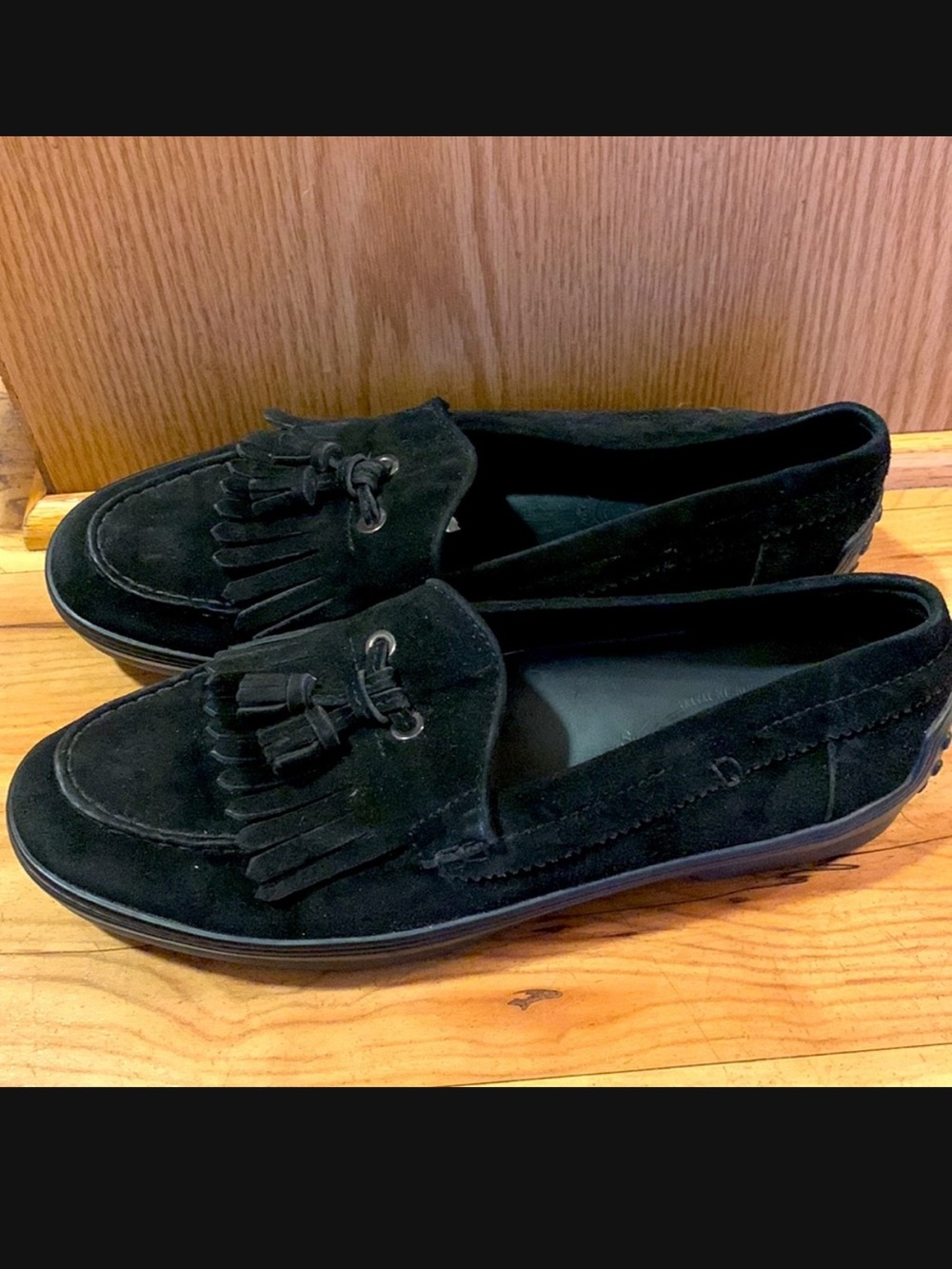 Tod’s Italy 40-1/2 black 10.5 suede driving Mocs moccasins shoes loafers EUC